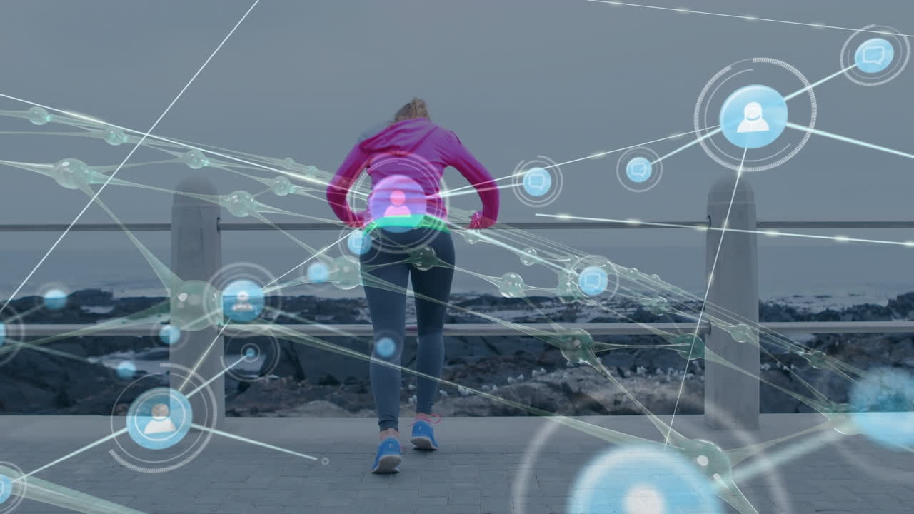 animación de la red de conexiones sobre mujeres felices red de conexión sobre la playa