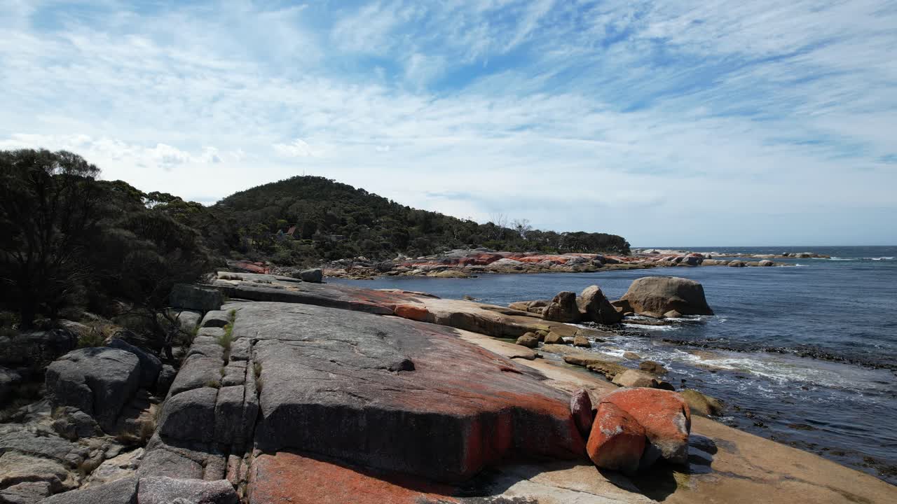 Red Rocks Near Bicheno Blowhole In Bicheno,Tasmania, Australia - Drone Shot