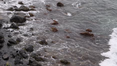 ebb and flow of waves over coastal rocks