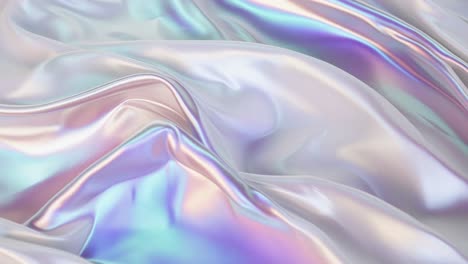 close-up video of iridescent fabric with a wavy texture, showcasing a shimmering play of colors