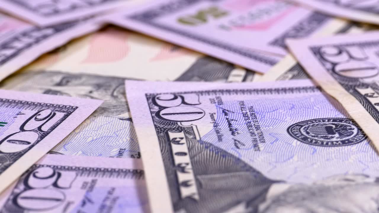 Background of American Banknotes Value of 50 Dollar Rotate