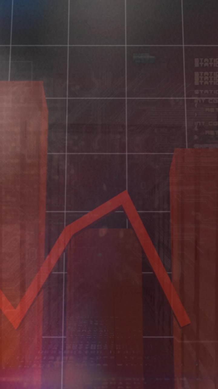 Animation of statistical data processing against empty office in background