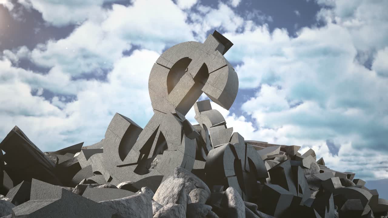 미래 지향적 인 디지털 스크린 에 대항 하여 붕괴 된 달러 기호