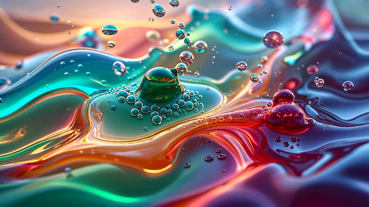 Abstract Fluid Art with Colorful Bubbles