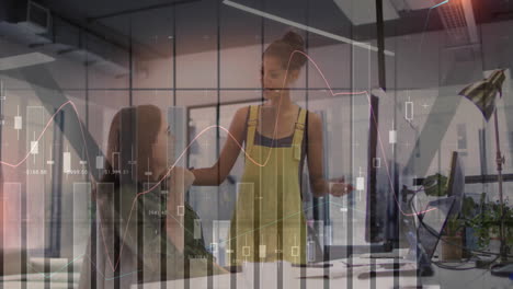 animación del procesamiento de datos financieros sobre diversas personas de negocios en la oficina