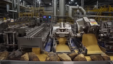 automated food processing line in a manufacturing plant