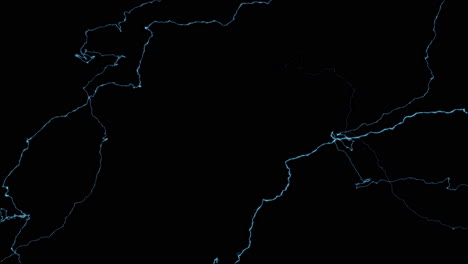 animation blue electrical cluster waves or lightning bolts on a black background