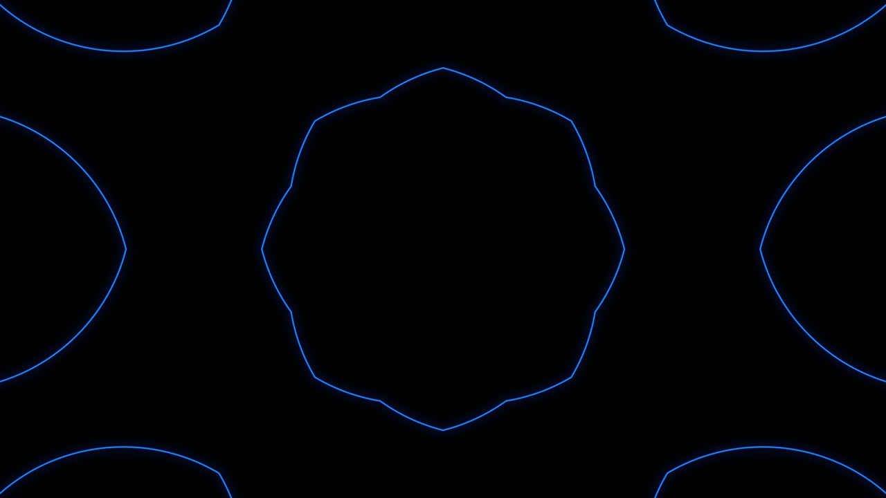 Animazione in loop continuo di elementi astratti luminosi al neon. Grafica in movimento futuristica su sfondo scuro.