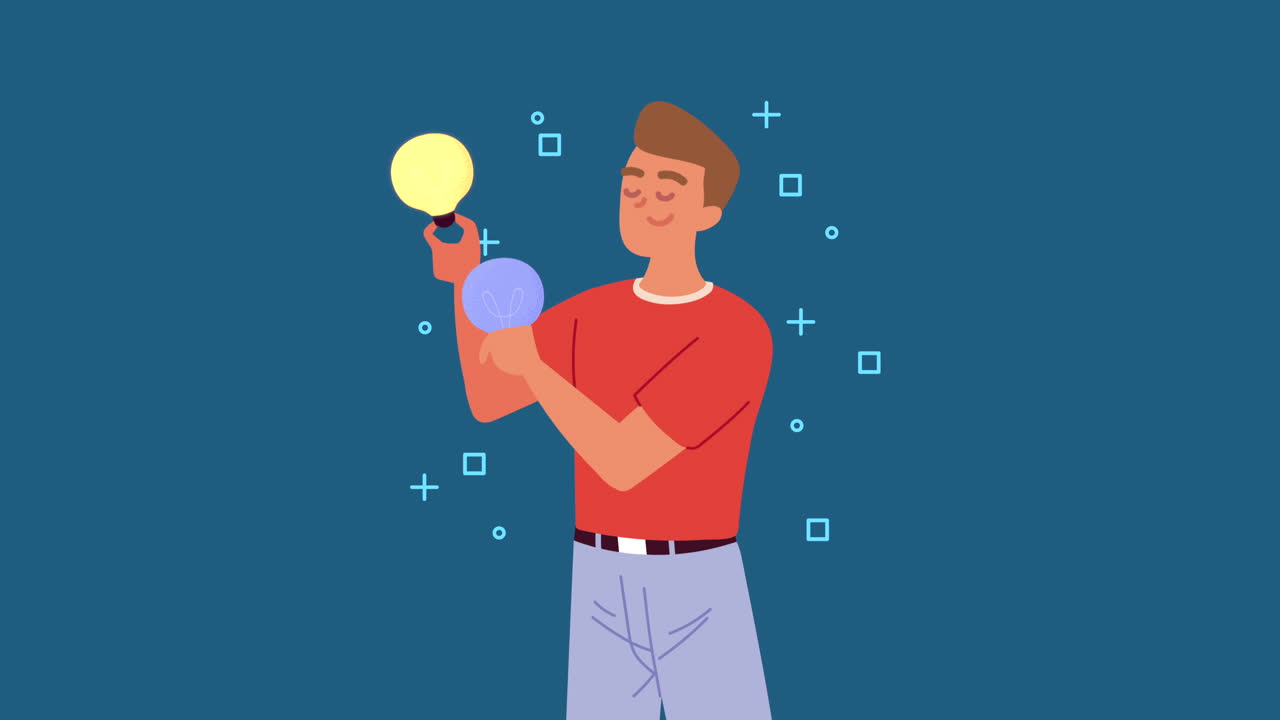man lifting bulbs character animation
