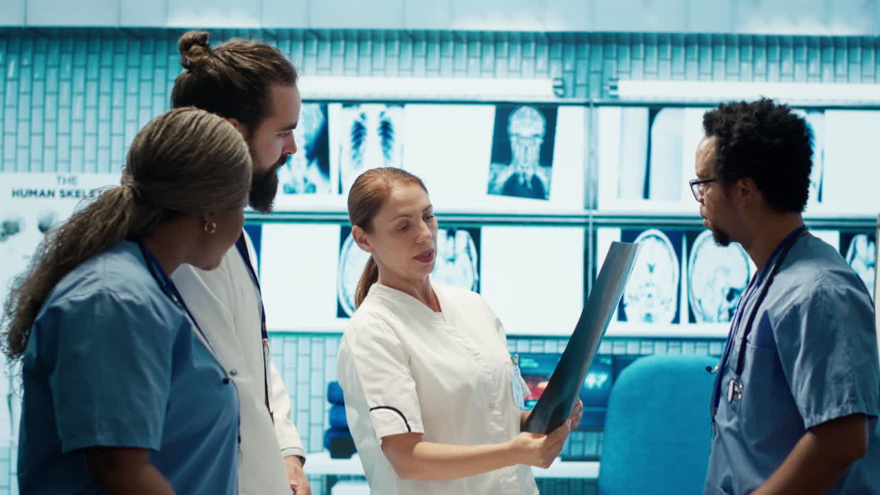 Medical Team Analyzing X-Rays in a Hospital