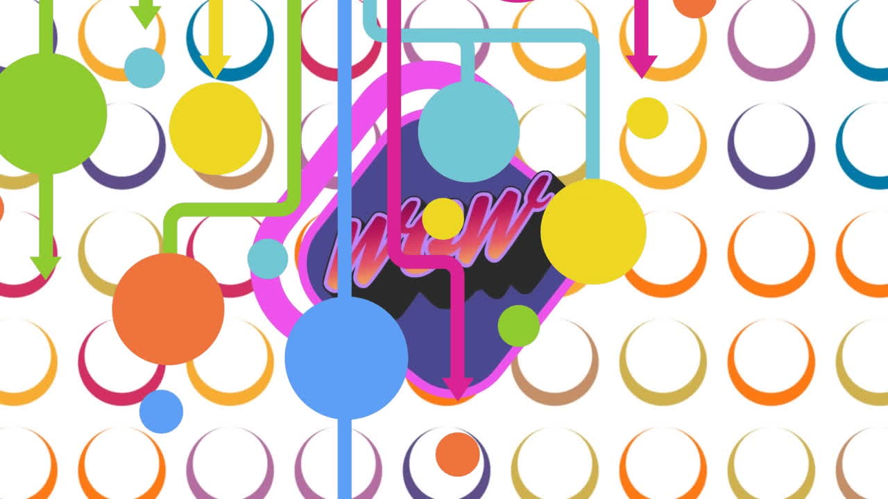 색 배경에 다채로운 화살표와 반점의 애니메이션