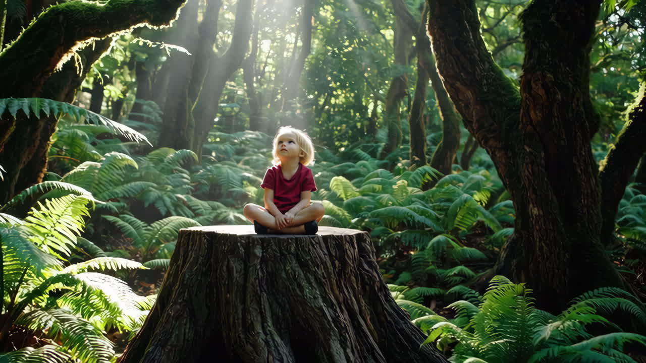 Child's Wonder in a Sunlit Forest