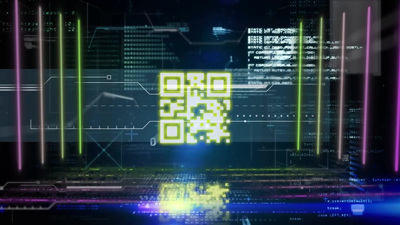 Unique motion graphic video of qr code and computer coding with interface