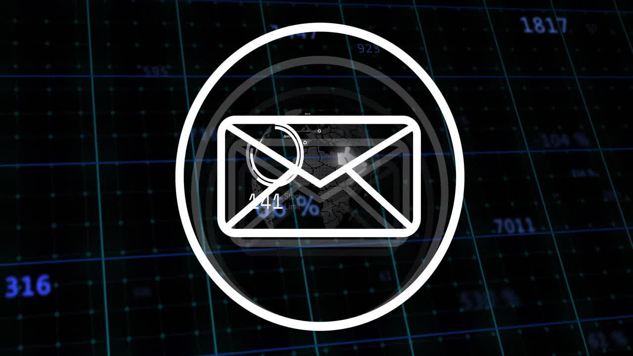 Email icon with percentage overlay on digital grid with animation background