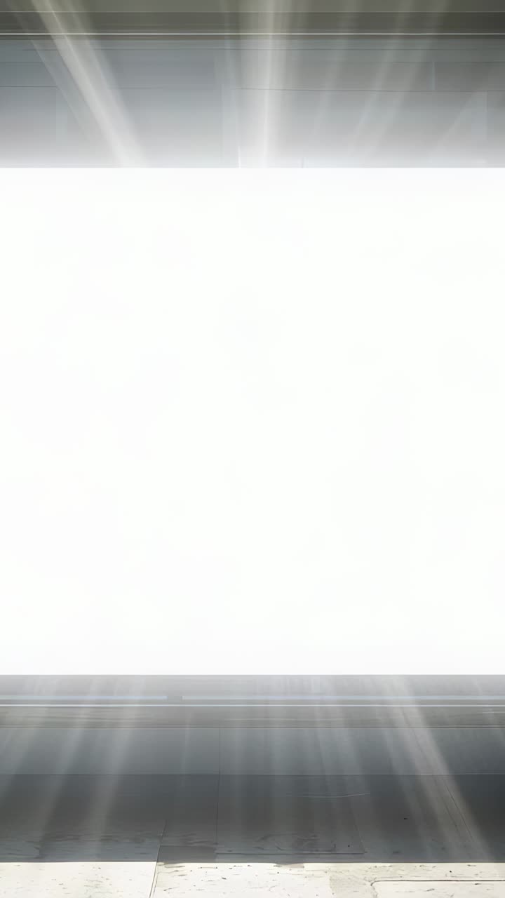 Vertical video: Pulsing overexposed panel sending rays from exposure change in interior, with frame