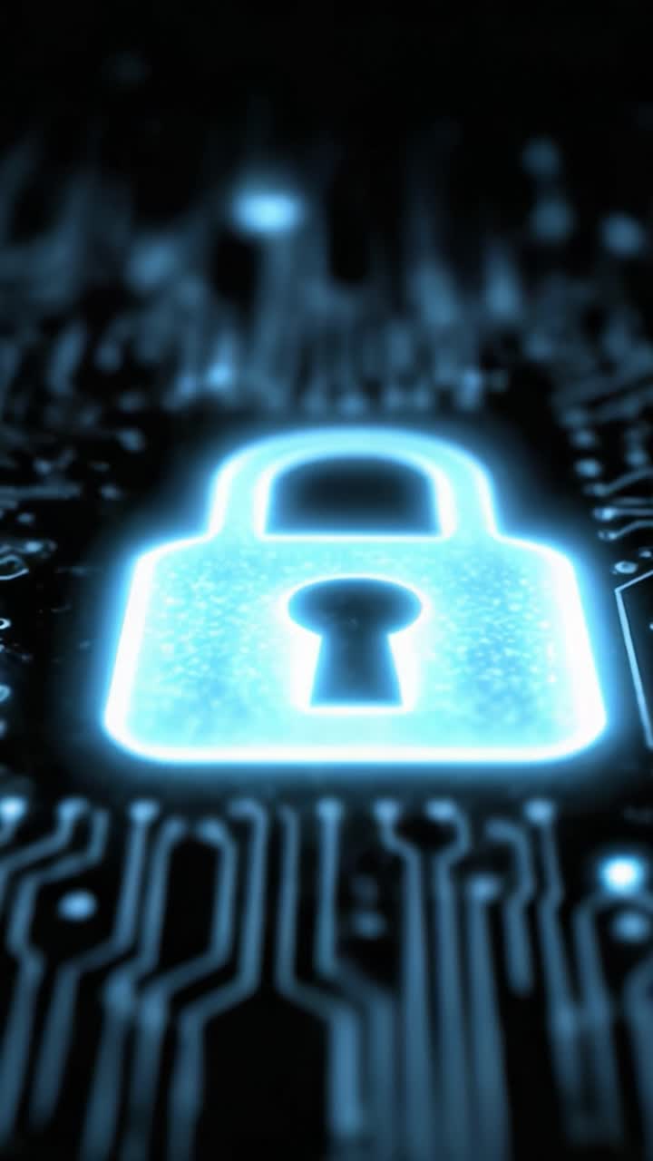 Innovative Security Visuals: A Stunning Glimpse into a High-Tech Digital Environment Featuring a Glowing Lock Symbol Representing Data Protection and Cybersecurity Concepts