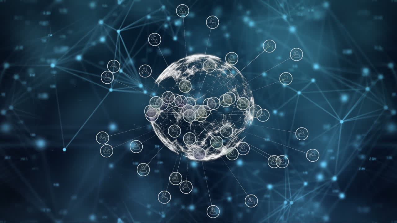 Animation of globe with icons over black background