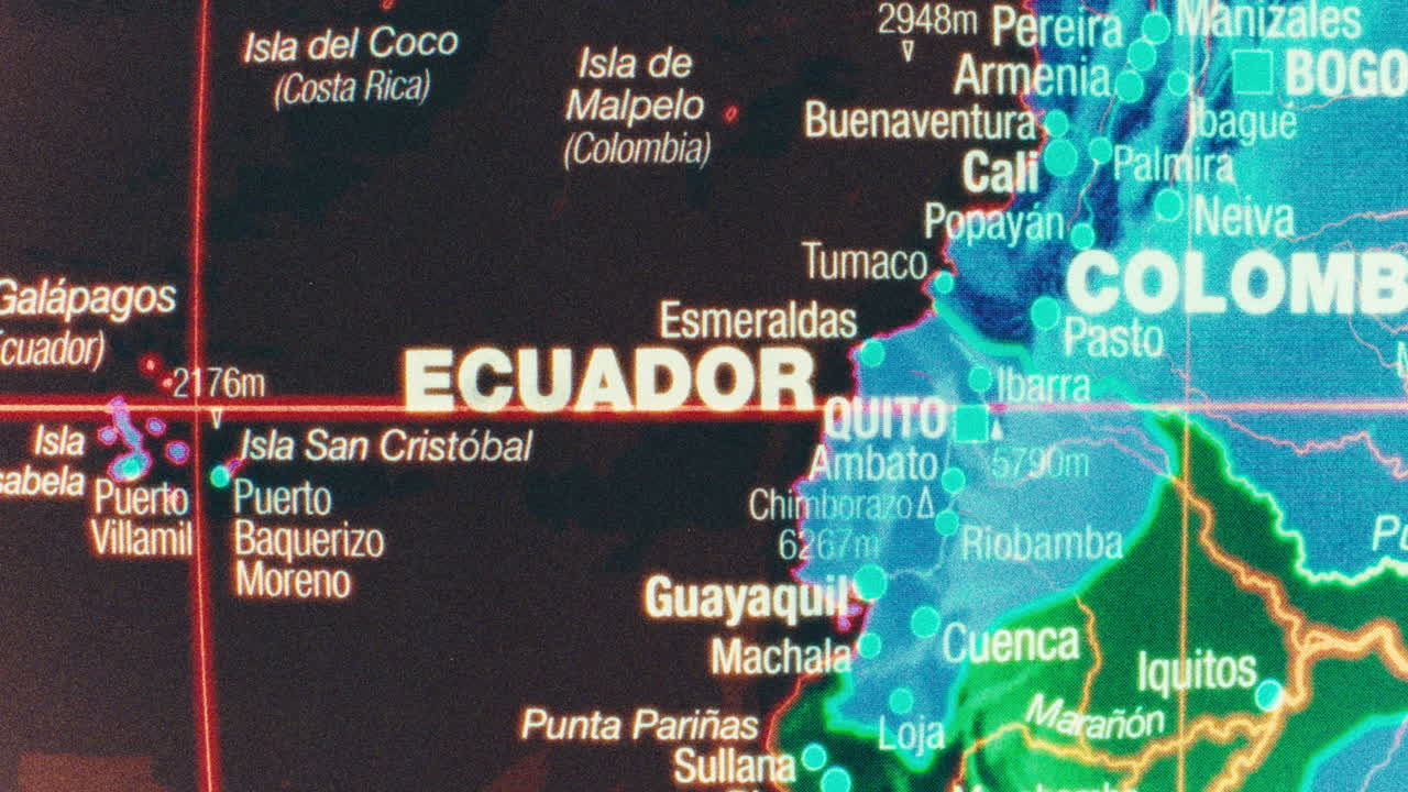 Close-up of a Map Showing Ecuador and Colombia