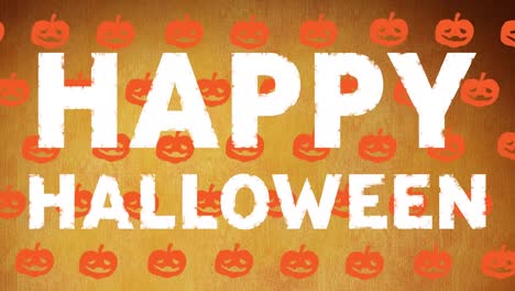 Animation-of-happy-halloween-text-over-pumpkins-on-orange-background