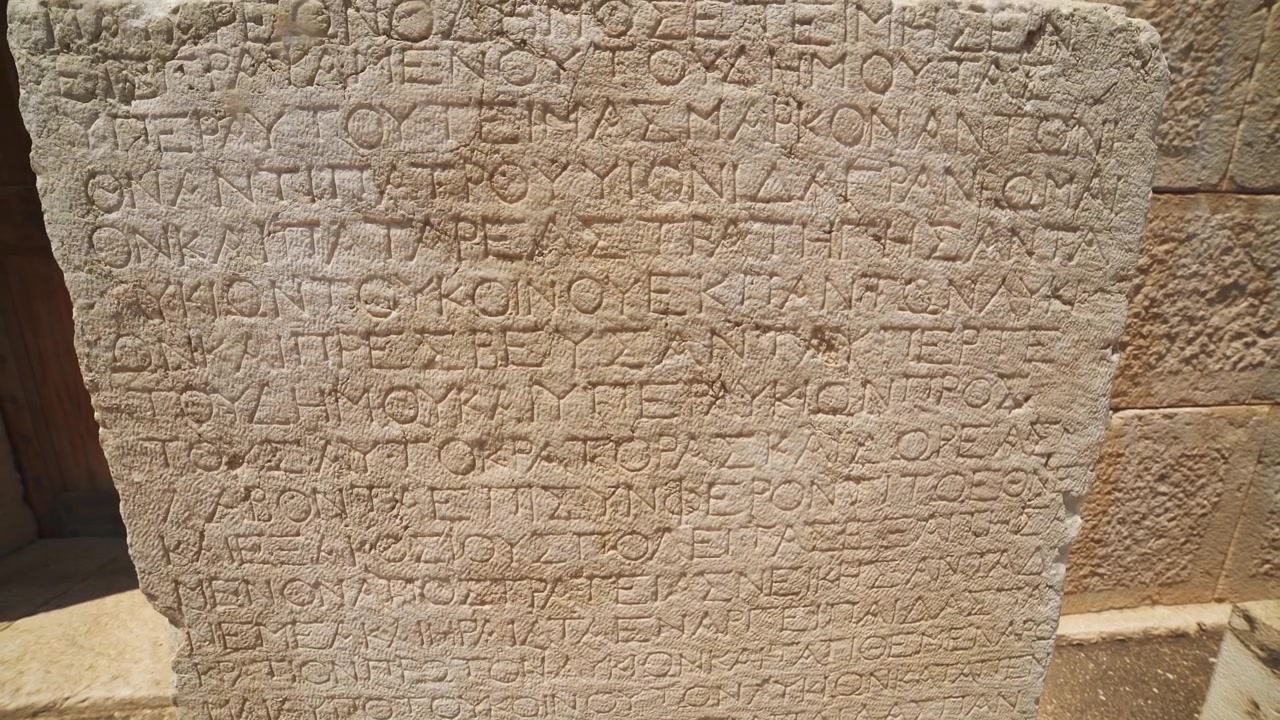 Ancient Greek Inscription Carved on Stone Slab