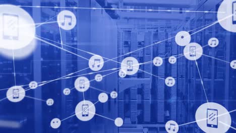 animación de la red de conexiones con iconos a través de servidores informáticos