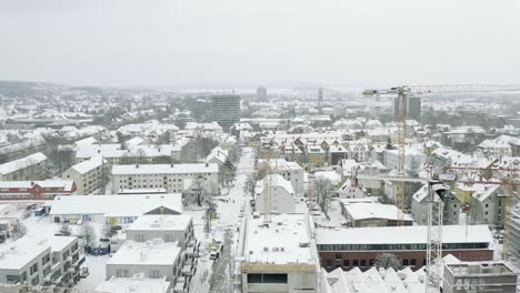 drone aerial of the university city göttingen after snow storm tristan in the winter of 2021