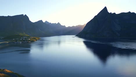 lofoten island reine, norway drone shot