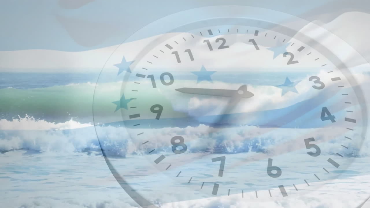 온두라스 발과 바다 위에 움직이는 시계의 애니메이션