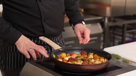 chef cooking chicken and vegetables