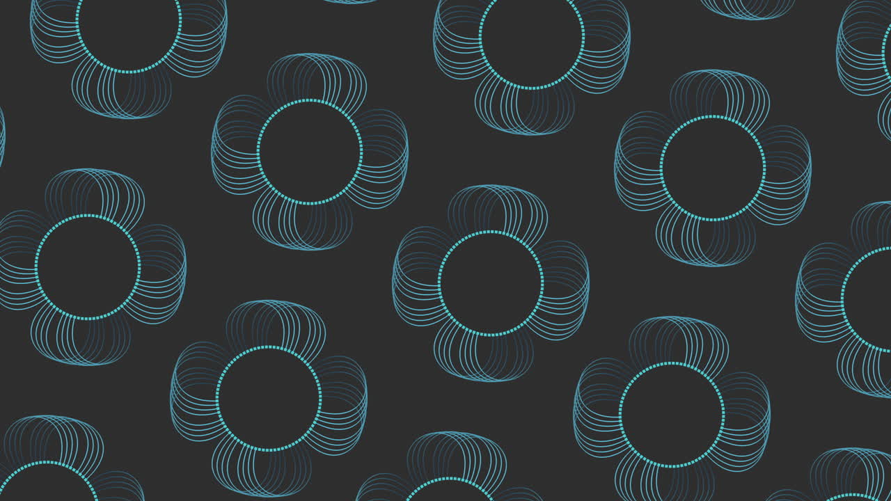 Modern black and blue circular pattern with curved lines and small circles