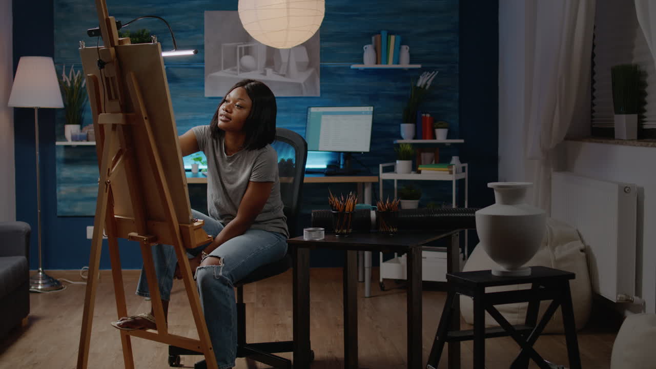 Adult of african american ethnicity working on fine art concept