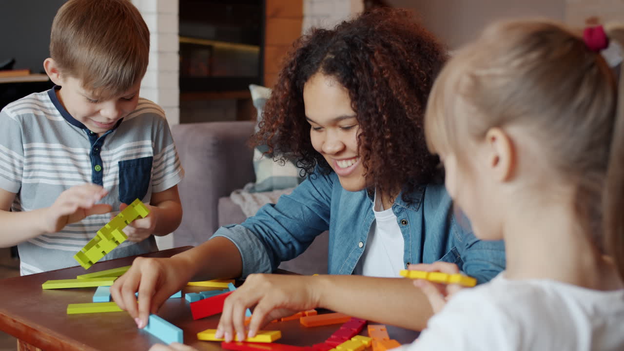 Children playing with building blocks