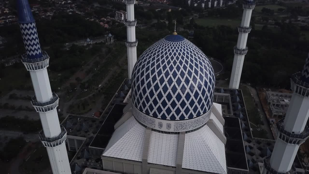 Aerial Footage - Flyover a Mosque on a cloudy day.