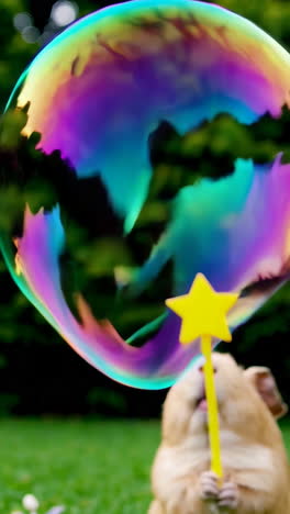 guinea pig with a star-shaped wand and a bubble