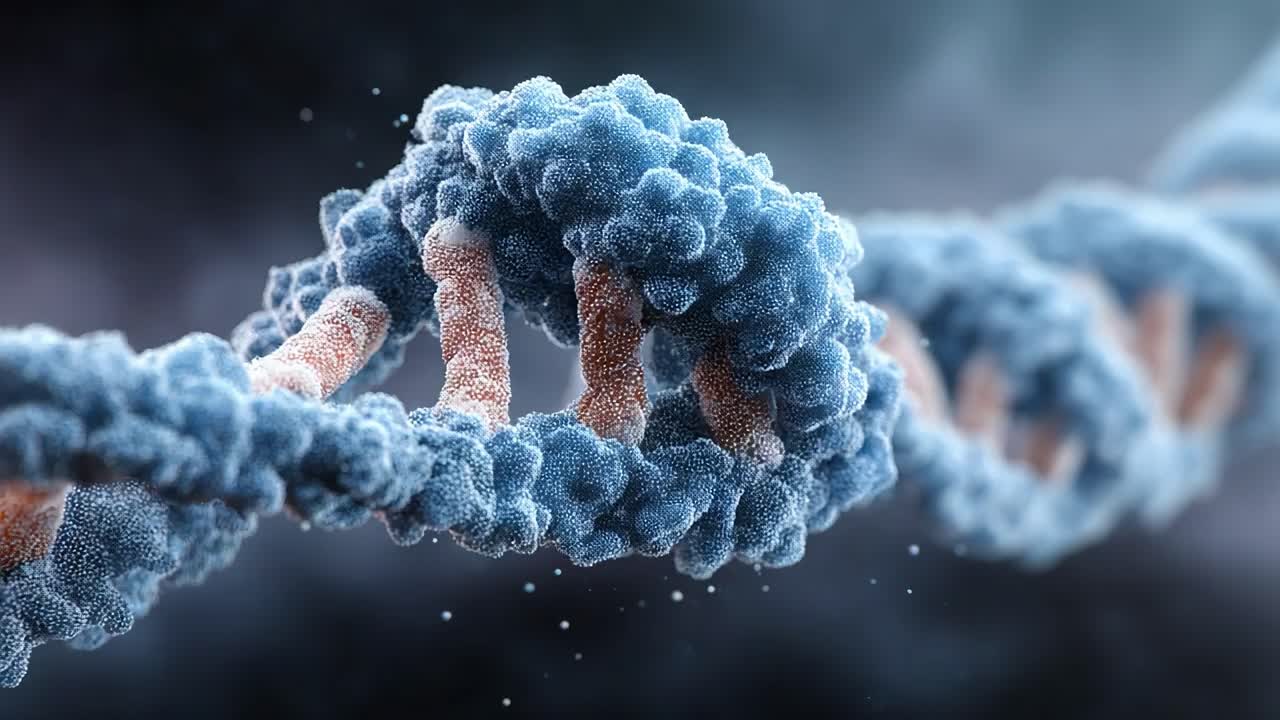 A Detailed Visualization of DNA Structure Showcasing the Intricate Design of Genetic Material with Highlighted Helix and Nucleotide Pairing