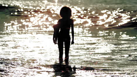 Silhouette-of-an-attractive-woman-walking-in-the-sea-with-her-surfboard