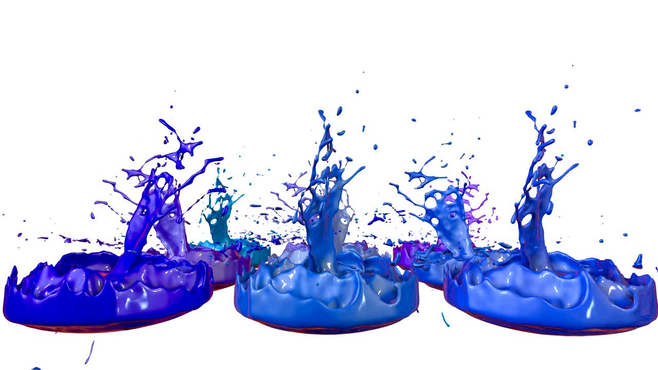 las pinturas bailan con la desaceleración del tiempo en fondo blanco. simulación de salpicaduras 3d de tinta en un altavoz musical que reproduce música. salpicadures como un fondo brillante en ultra alta calidad 4k. tonos de azul 1