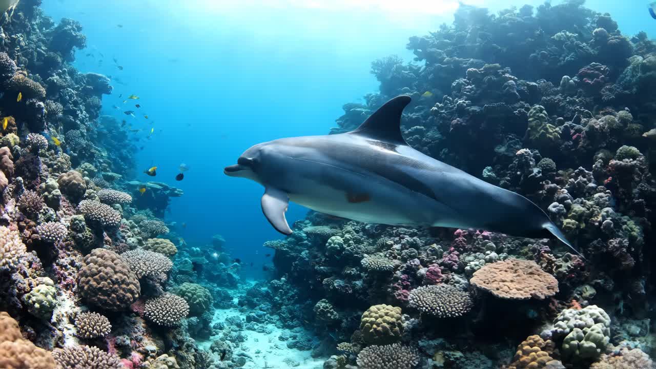 Dolphin swimming in a coral reef