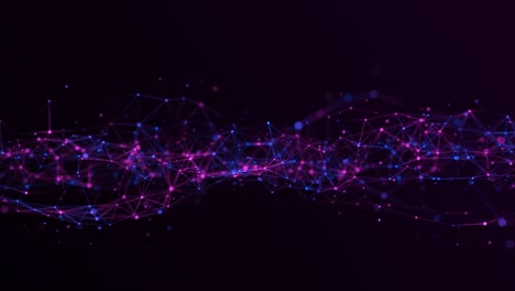 abstract geometric flow with connecting dots and lines. abstract purple digital dynamic wave concept. network concept. big data complex with compounds. 3d rendering.