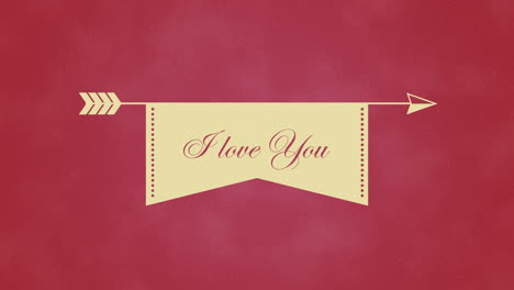 i love you with arrow and ribbon on red texture