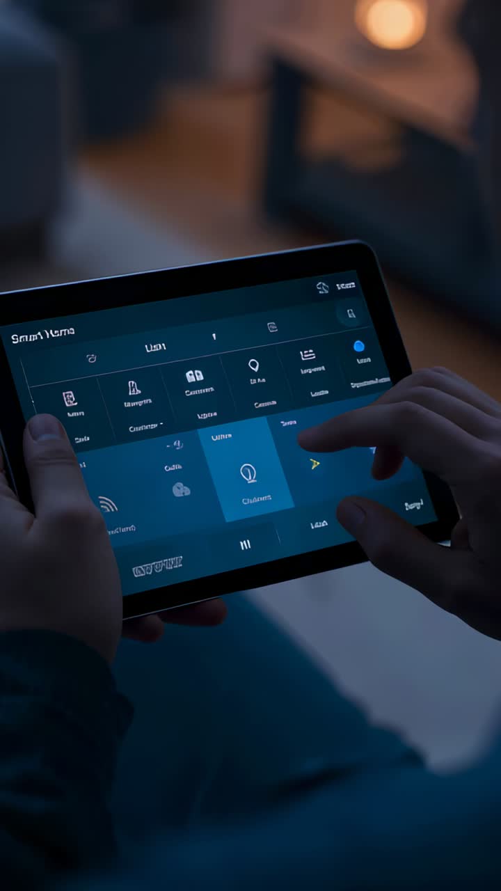 Vertical video: Tapping dashboard, user in dark top toggling smart ...
