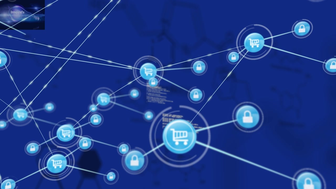 Animazione di elaborazione dati su sfondo blu