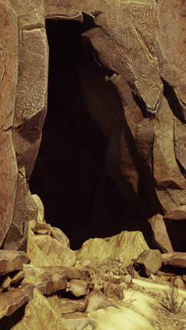 cave entrance in rocky terrain