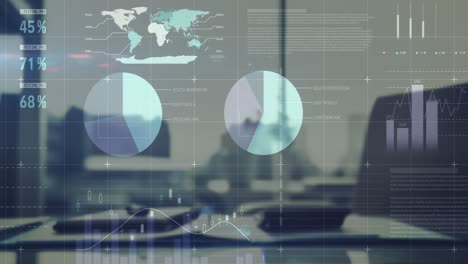 animation of statistical data processing against equipments on office desk