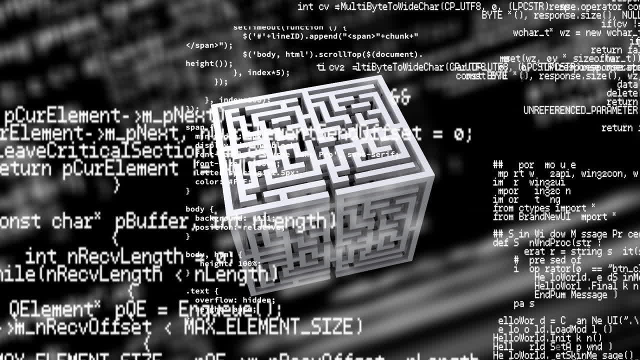 Animation of computer data processing over maze