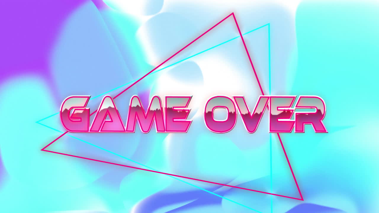 GAME OVER text glowing inside magenta and cyan wireframe triangles, creating retro arcade vibe