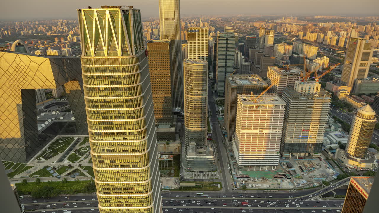 Timelapse of the Beijing city skyline from a high vantage point