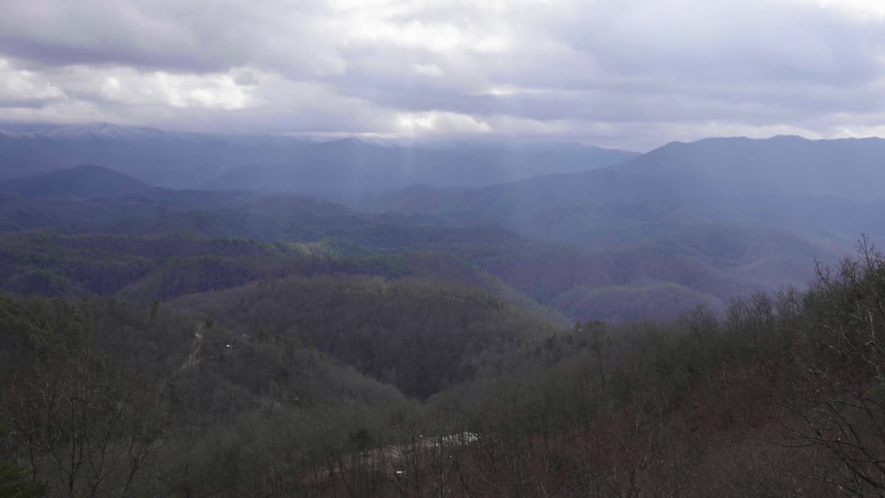 Wide shot of The Great Smoky mountains from an overlook on New Years Day.