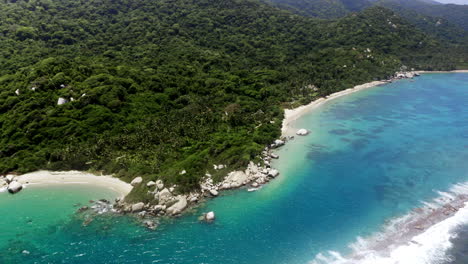 aerial drone view over tayrona national park in colombia, south america