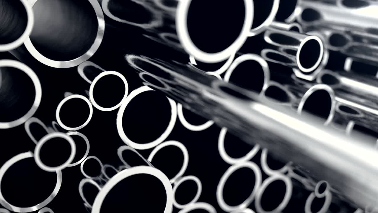 쳐진 금속 파이프: 선택적인 초점 효과를 가진 반이는 금속 강철 파이프의 어리.